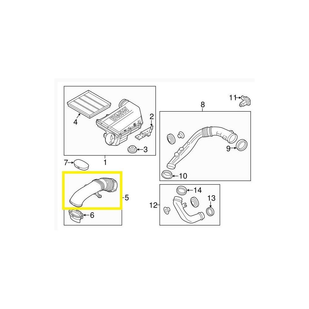 Furtun filtru aer, tubulatura filtru BMW X5 E70, 2007-2013, X6 E71, 2008-2014, motor 3.0 R6 T, Material : Plastic, 13717624208; 7624208