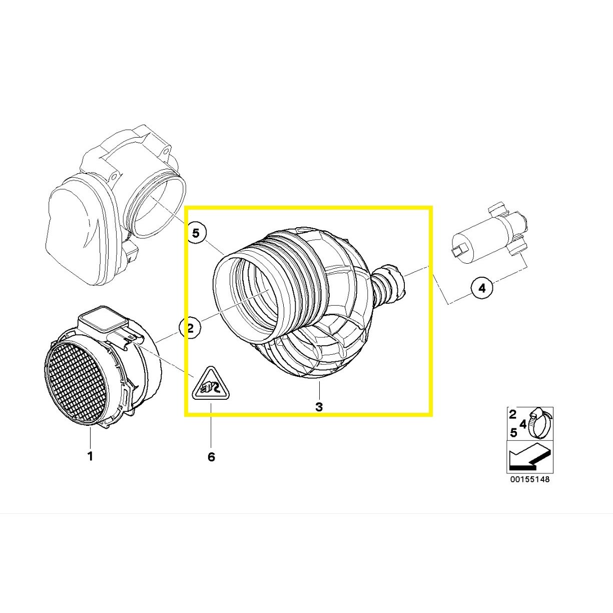 Furtun filtru aer, tubulatura filtru BMW X3 E83, 2004-2011, motor 2.5 R6, Material : Cauciuc, 13543412291