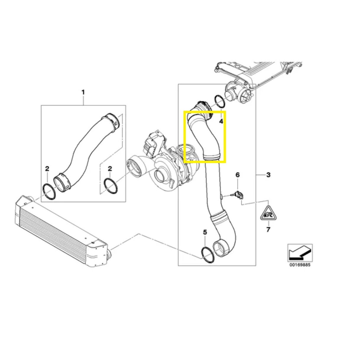 Furtun intercooler, supraalimentare BMW X3 E83, 2004-2011, motor 3.0 d, Material : Cauciuc, Diametru interior [mm] : 53/60, 11613415784