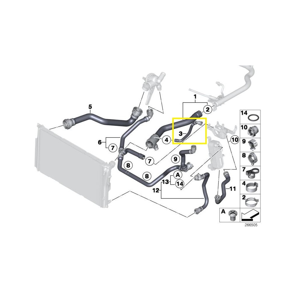 Furtun radiator racire BMW Seria 1 F20/21 2011-2019, 2 F22/F23 2014-, Seria 3 F30/31 2011-, Seria 3 Gt F34 2013-, Seria 4 F32/33 2013-, motor 1.6 T, 1.5 T, 2.0 T, Material : Cauciuc, 17127596831