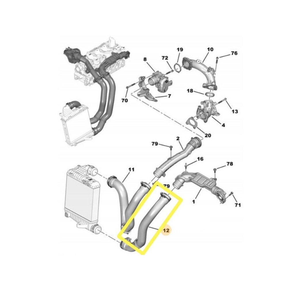 Furtun intercooler, supraalimentare Berlingo, 2018-, C3, 2016-, C4 Cactus, 2014-2018, C5 Aircross, 2018-, Opel Grandland X, 2017-, 2, motor 1.2 PureTech, 1.5 BlueHDI, 1.6 BlueHDI, 1.6 e-HDI, 1.6 HDI, 1.2 Turbo, 1.5 D, 1.5 Turbo D, 1.6 Turbo D, Cauciuc