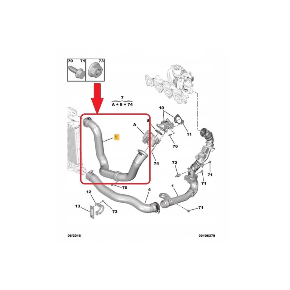 Furtun intercooler, supraalimentare Citrorn Jumpy, 2016-, Spacetourer, 2016-, Fiat Scudo, 2021-, Opel Vivaro C, 2019-, Zafira Life, 2019-, Peugeot Expert, 2016-, Traveller, 2016-, motor 2.0 BlueHDI, 2.0 HDI, 2.0 MultiJet, 2.0 Turbo D, Cauciuc, Cu cleme