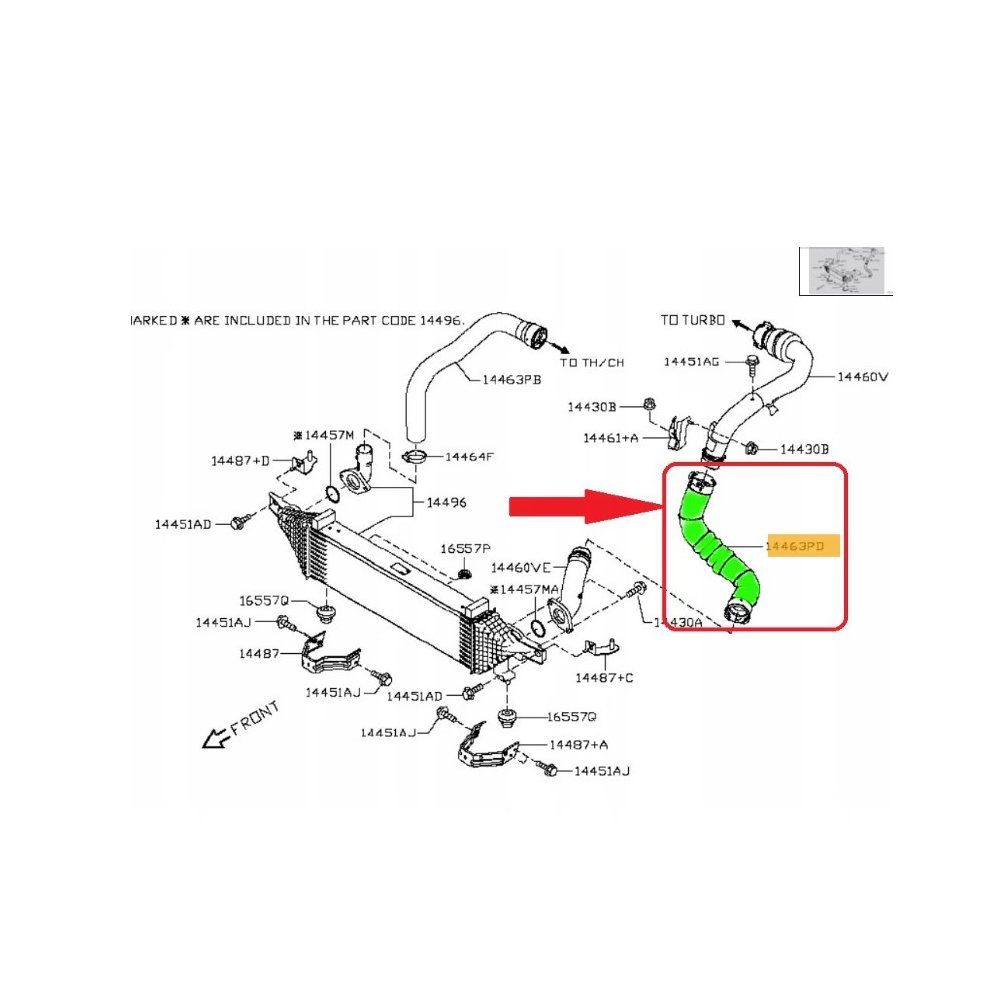 Furtun intercooler, supraalimentare Nissan Qashqai 2007-2013, motor 1.6 dci, Material : Cauciuc, 14463BB50A; 14463BB52A,