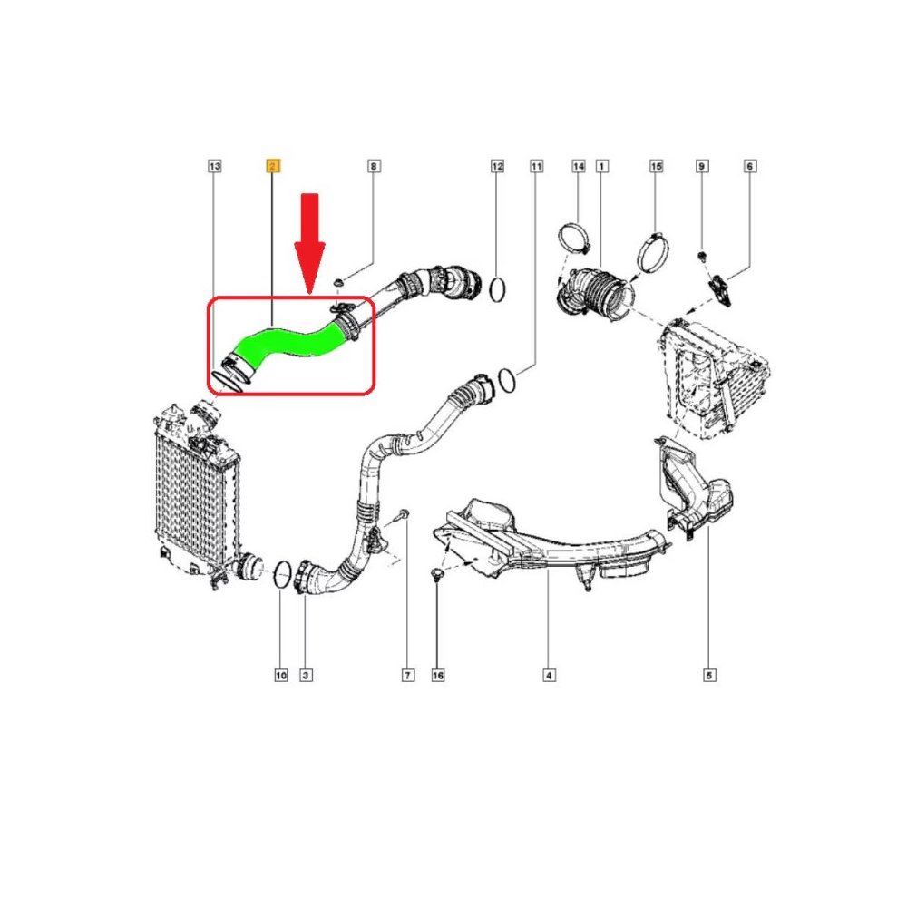 Furtun intercooler, supraalimentare Nissan Qashqai 2013-2021, Renault Kadjar 2015-, Megane 2016-, Scenic/Grand Scenic 2016-, Talisman 2015-2021, motor 1.5 dci, Material : Cauciuc, Diametru interior [mm] : 47, 144609787R