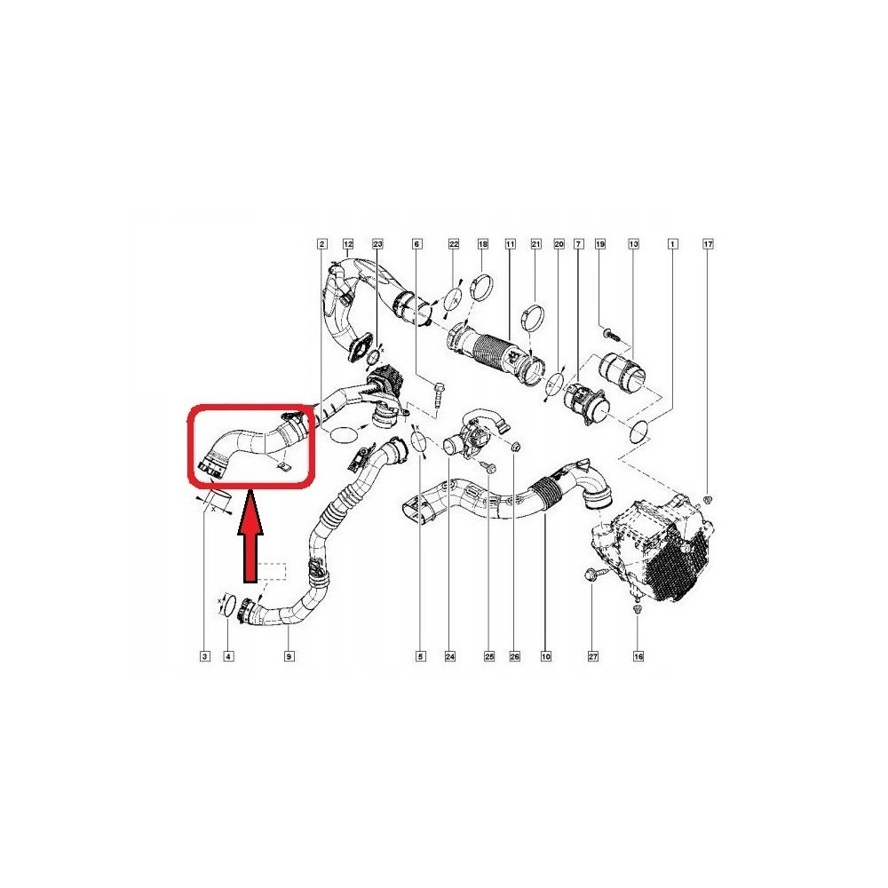 Furtun intercooler, supraalimentare Dacia Duster 2010-, Logan 2012-, Sandero 2012-, Renault Captur 2013-, Clio 2012-, motor 1.5 dci, Material : Silicon, Cu cleme, 144600835R; 144601524R; 144602760R; 144606189R