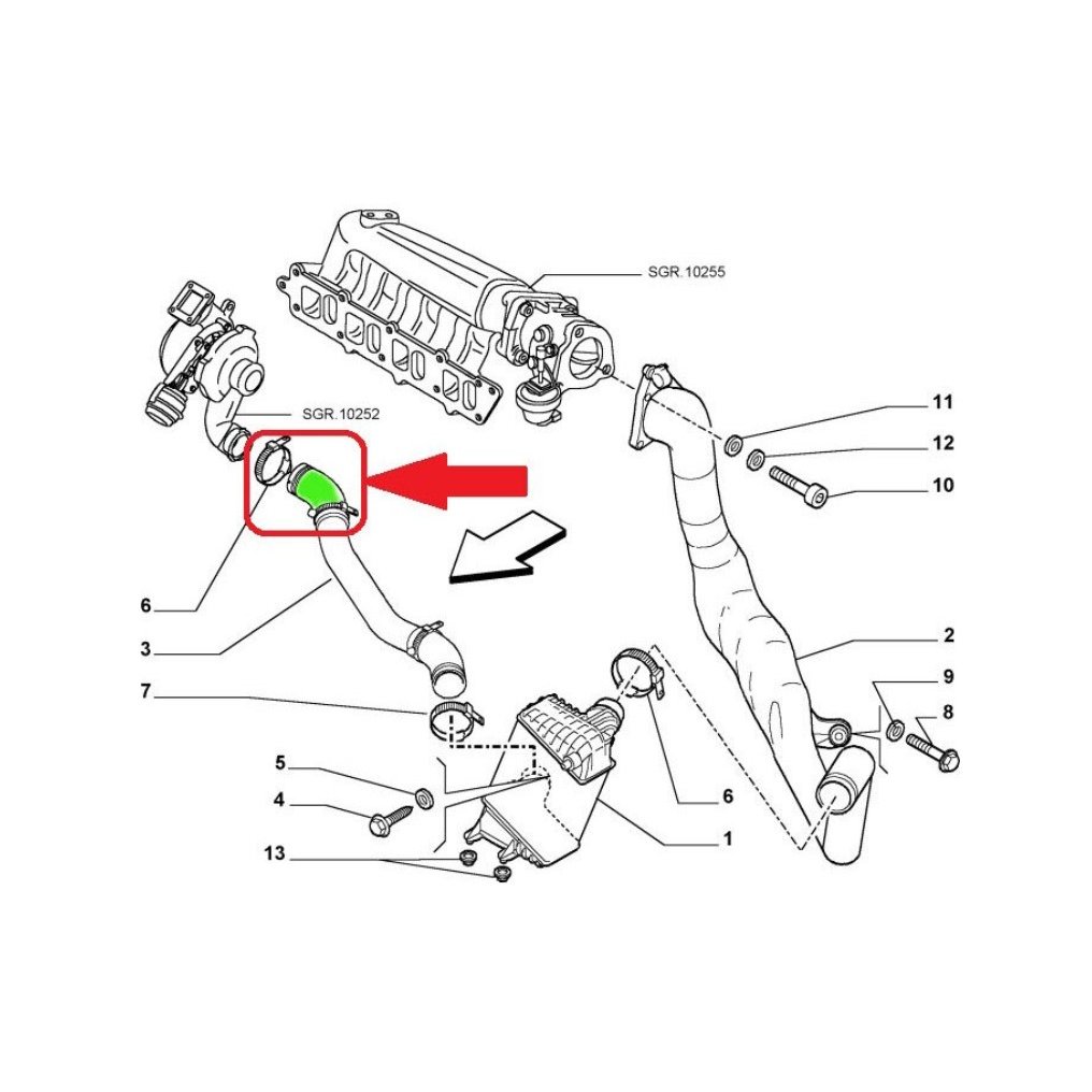 Furtun intercooler, supraalimentare Fiat Stilo 2001-2007, motor 1.9 JTD, 1.9 MultiJet, Material : Cauciuc, Diametru interior [mm] : 50/50, 46808669; 51718041