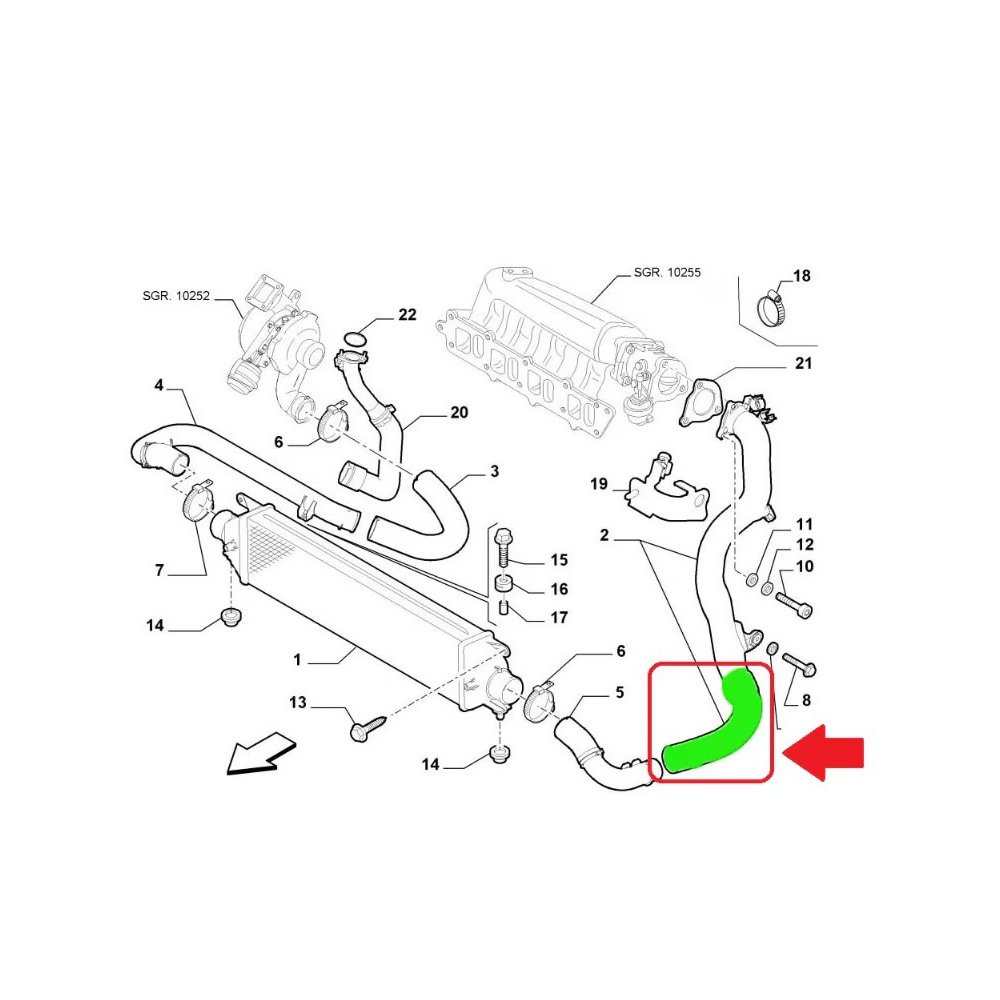 Furtun intercooler, supraalimentare Fiat Bravo 2007-, motor 1.9 MultiJet, Material : Cauciuc, Diametru interior [mm] : 50/50, 51792351; 51825994; 51825996