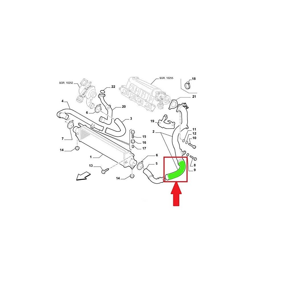 Furtun intercooler, supraalimentare Fiat Bravo 2007-, motor 1.6 MultiJet, Material : Cauciuc, Cu cleme, 51797251
