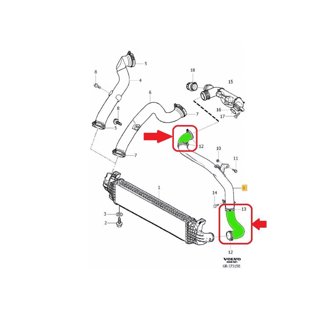 Furtun intercooler, supraalimentare Ford Focus C-Max 2003-2007, Focus 2004-2011, Volvo C30 2006-2012, S40/V50 2004-2012, motor 1.6 TDCI, 1.6 D, Material : Cauciuc, Detalii produs : Set, 1369587; 1672189; 31273520