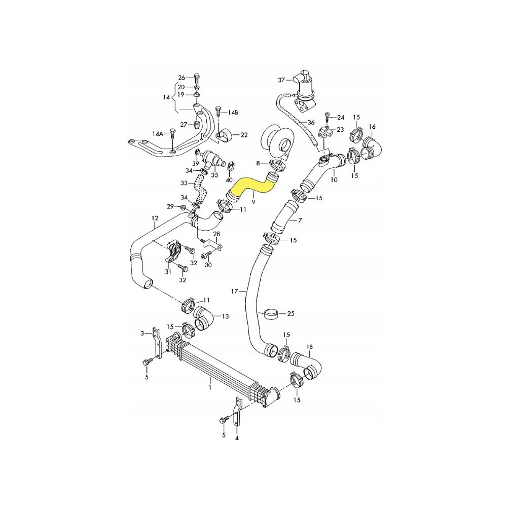 Furtun intercooler, supraalimentare Ford Galaxy 2000-2006, Seat Alhambra 2000-2010, Vw Sharan 2000-2010, Touareg 2002-2010, motor 1.9 TDI, 2.5 TDI, Material : Cauciuc, Diametru interior [mm] : 35/50, 7M3145838B; 7M3145838F; YM219B614EB