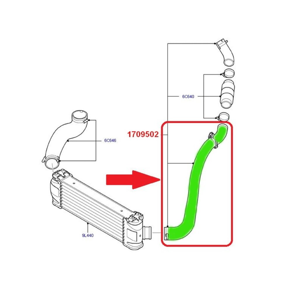 Furtun intercooler, supraalimentare Ford Galaxy 2006-2015, Mondeo 2007-, S-Max 2006-2015, motor 2.0 TDCI, Material : Cauciuc, 1683825; AG916K863AB,