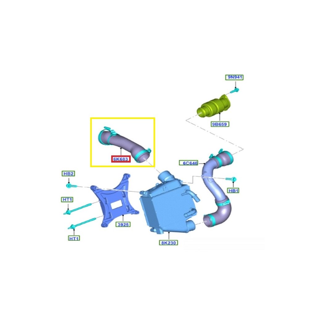 Furtun intercooler, supraalimentare Ford Focus 2011-, Mondeo 2015-, motor 1.6 TDCI, Material : Cauciuc, Cu cleme, 1750041; 1771188; 1789403; CV616K863CC