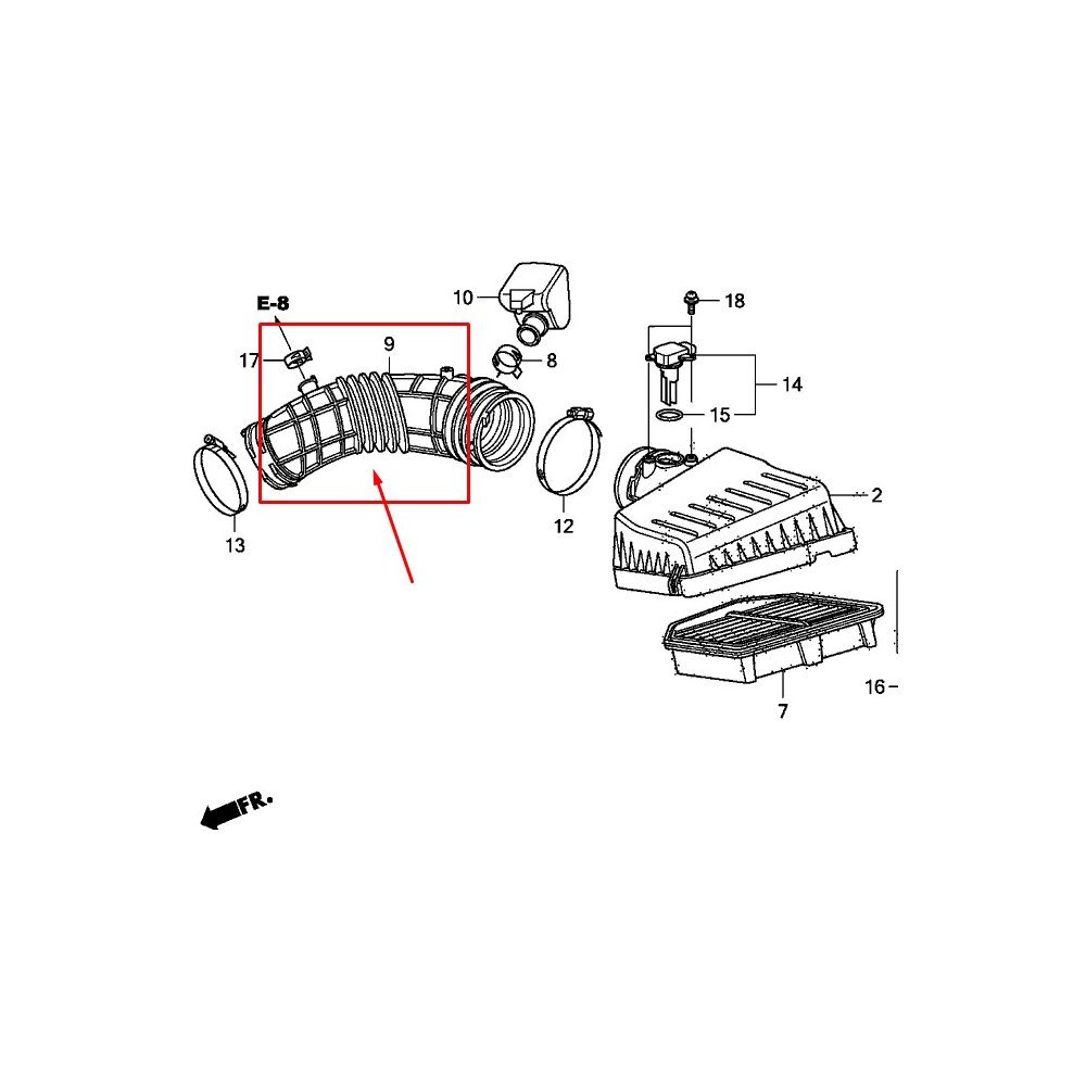 Furtun filtru aer, tubulatura filtru Honda Accord, 2002-2008, motor 2.4, Material : Cauciuc, 17228R40A00; 5902048079169; C43033