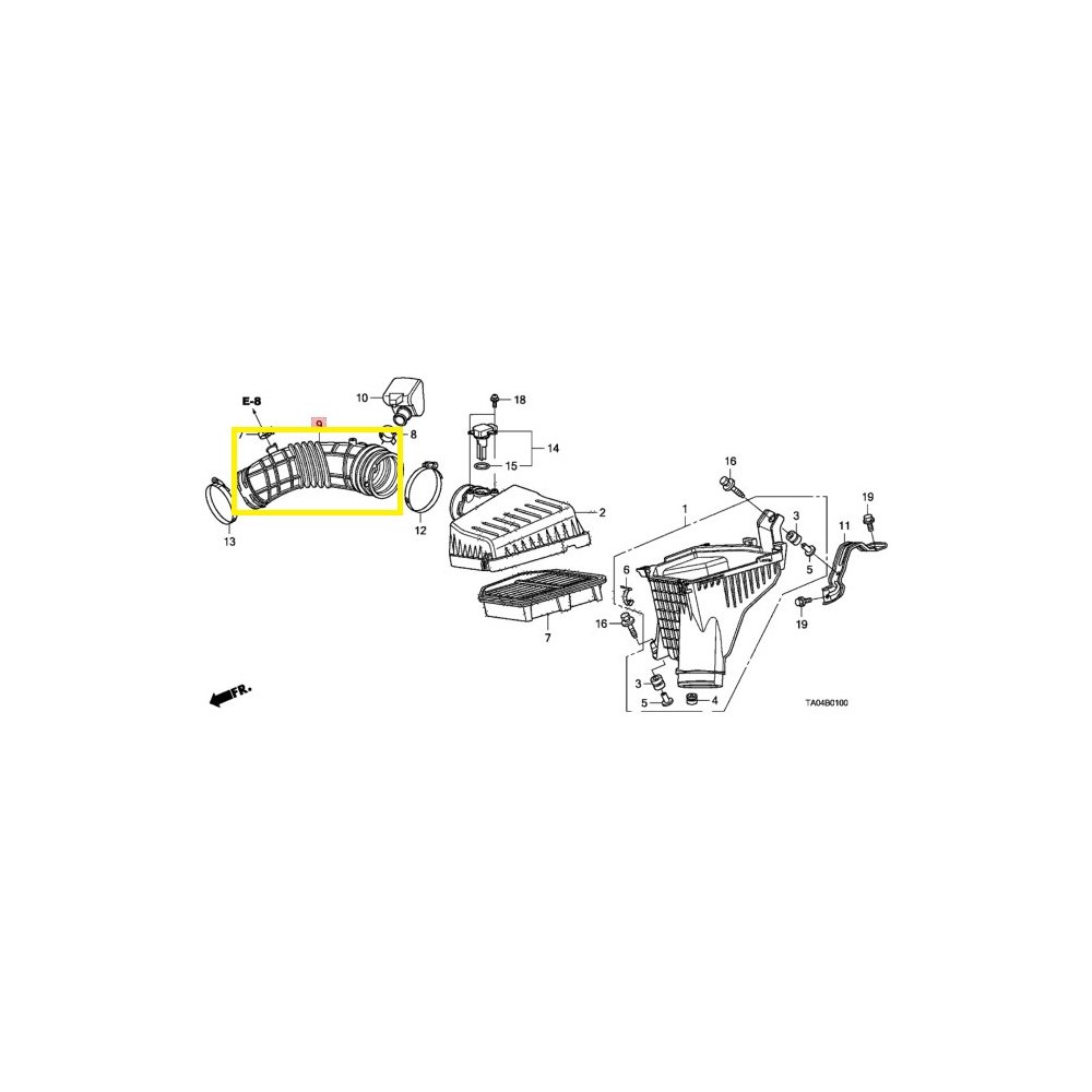 Furtun filtru aer, tubulatura filtru Honda Accord, 2008-2016, motor 2.4, Material : Cauciuc, 17228R40A00