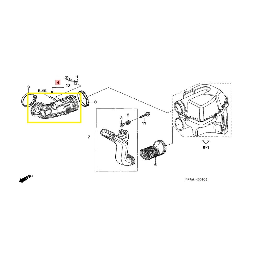 Furtun filtru aer, tubulatura filtru Honda Cr-V, 2002-2006, motor 2.2 iCTDI, Material : Cauciuc, Diametru interior [mm] : 65/85