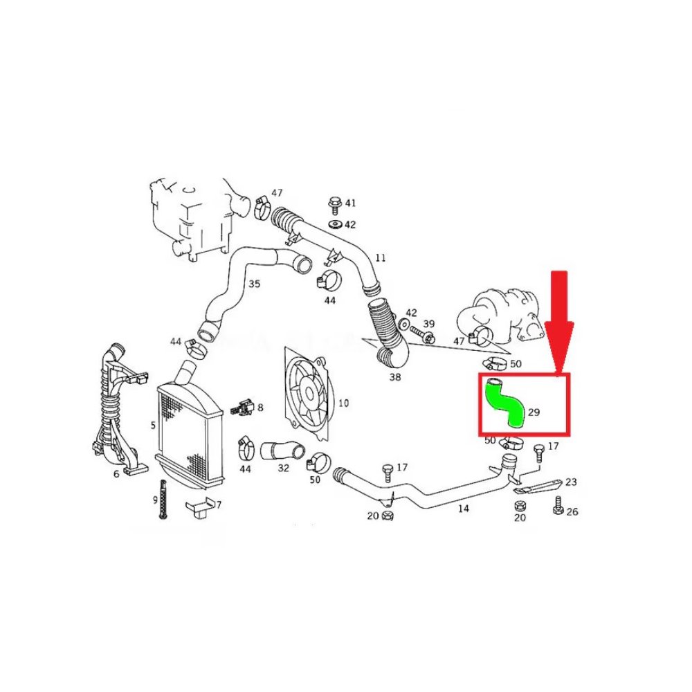 Furtun intercooler, supraalimentare Mercedes Vito/V-Class (W638), 1996-2003, motor 2.2 CDI, 2.1 CDI, Material : Cauciuc, Diametru interior [mm] : 5050, 6385282882; A6385282882