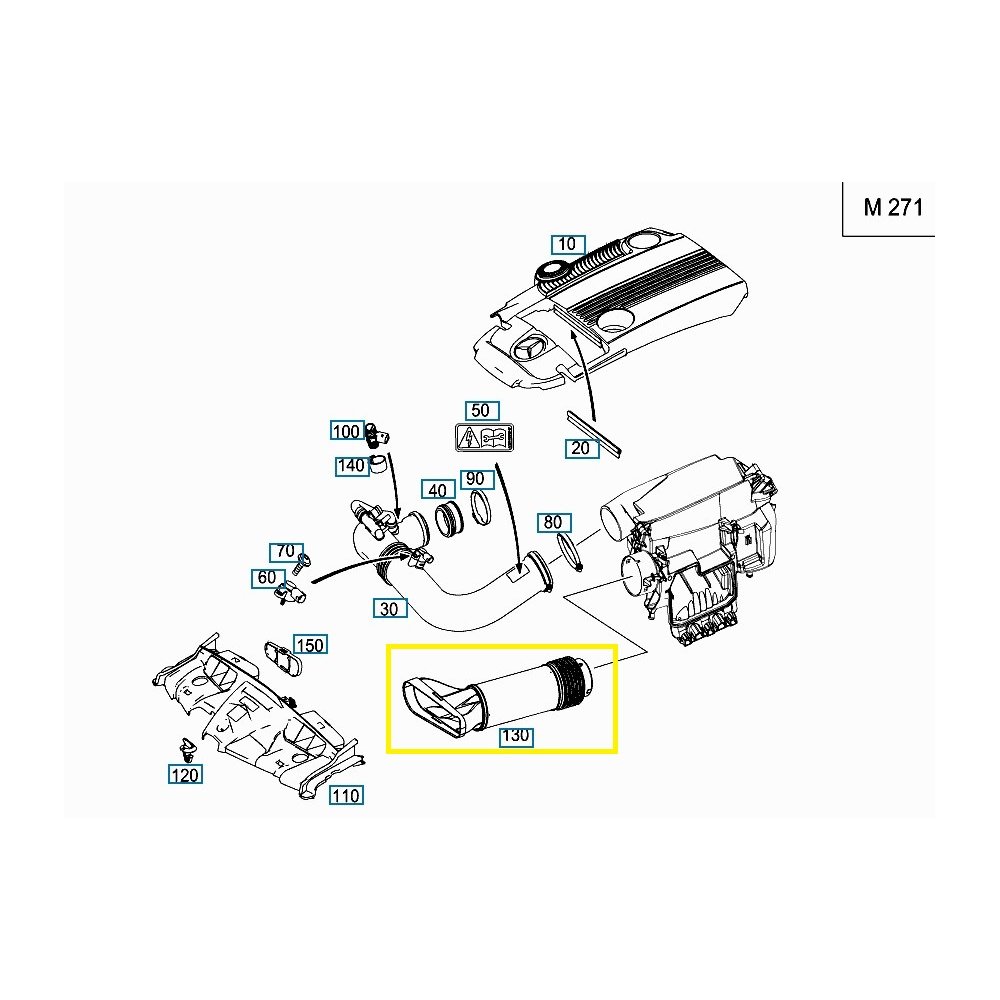 Furtun filtru aer, tubulatura filtru Mercedes Clasa C (W204), 2007-2014, Clasa C Coupe (C204), 2011-, Clasa E Cabrio (A207), 2010-, Clasa E (W212), 2009-2016, E Coupe (C207), 2009-, motor 1.8 compressor, 1.8 T, Plastic, 2710900982; A2710900982