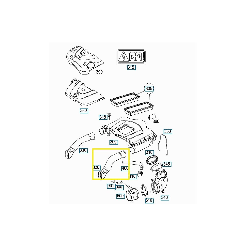 Furtun filtru aer, tubulatura filtru Mercedes Clasa S (W221), 2005-2013, motor 3.0 V6, 3.5 V6, Material : Plastic, 2720900982; 2720903382; A2720900982; A2720903382