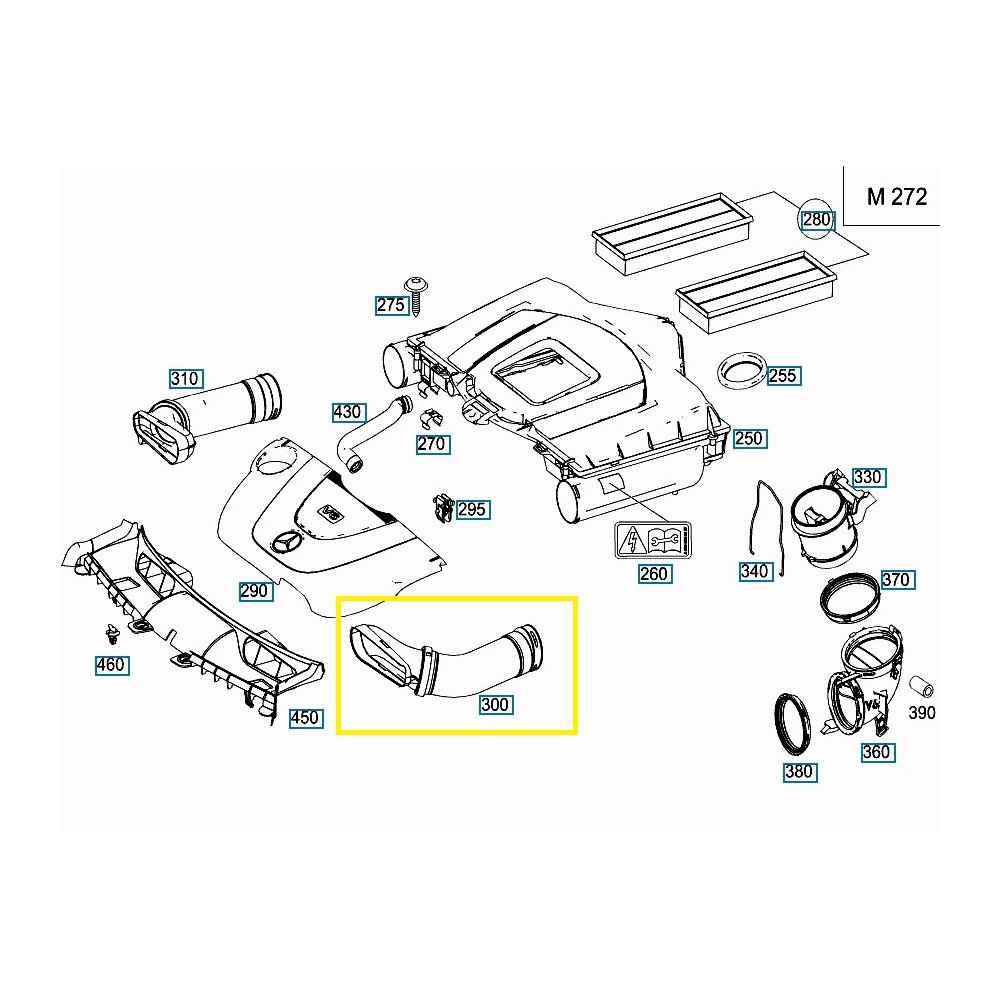 Furtun filtru aer, tubulatura filtru Mercedes Glk (X204), 2008-, motor 3.0 V6, 3.5 V6, Material : Plastic, partea stanga, 2720902982; A2720902982