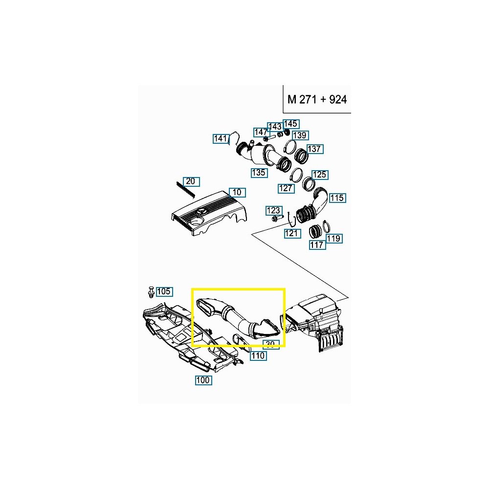 Furtun filtru aer, tubulatura filtru Mercedes Clasa C (W204), 2007-2014, motor 1.8 compressor, 1.6 compressor, Material : Plastic, 2710900582; A2710900582
