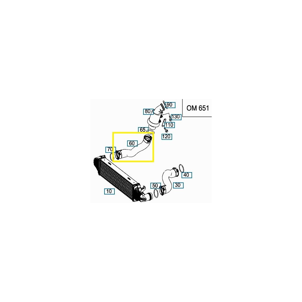 Furtun intercooler, supraalimentare Mercedes Clasa C (W204) 2007-2014, Clasa Cls (C218) 2011-, Clasa E Cabrio (A207) 2010-, Clasa E (W212) 2009-2016, E Coupe (C207) 2009-, motor 2.1 CDI, 2.1 D, Material : Cauciuc 2045281682; 2045286682; A2045281682