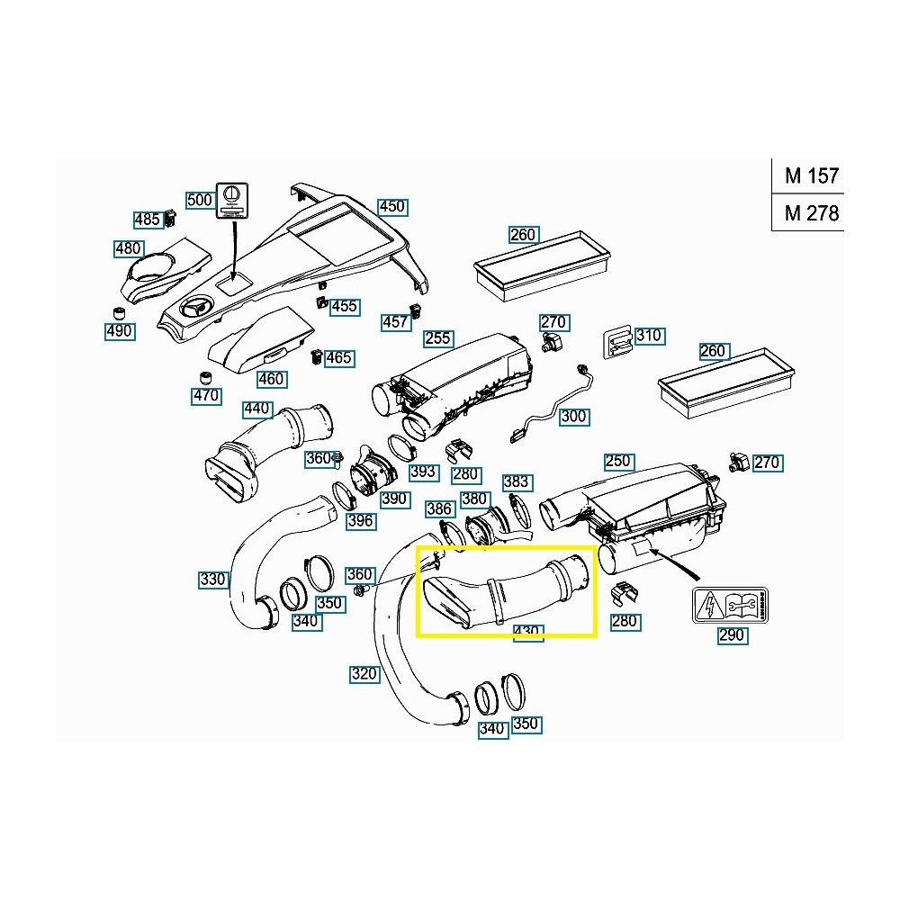 Furtun filtru aer, tubulatura filtru Mercedecs Gl/Gls (X166), 2012-, Clasa M/Gle (W166), 2012-/2015-, motor 4.7 V8 T, 5.5 V8 T, Material : Plastic, 2780902582; A2780902582