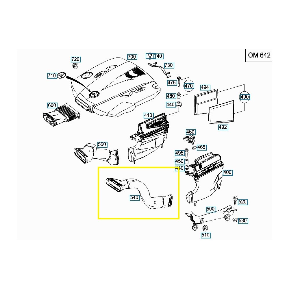 Furtun filtru aer, tubulatura filtru Mercedes Gl/Gls (X166), 2012-, Clasa M/Gle (W166), 2012-/2015-, motor 3.0 d, 3.0 CDI, Material : Plastic, 6420948797; A6420948797