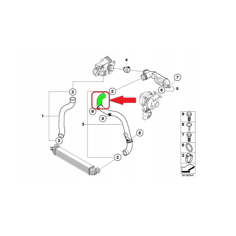 Furtun intercooler, supraalimentare Mini 2007-2015, motor 1.6 D, Material : Cauciuc, Diametru interior [mm] : 50/50, 1017586S01; 13712753079