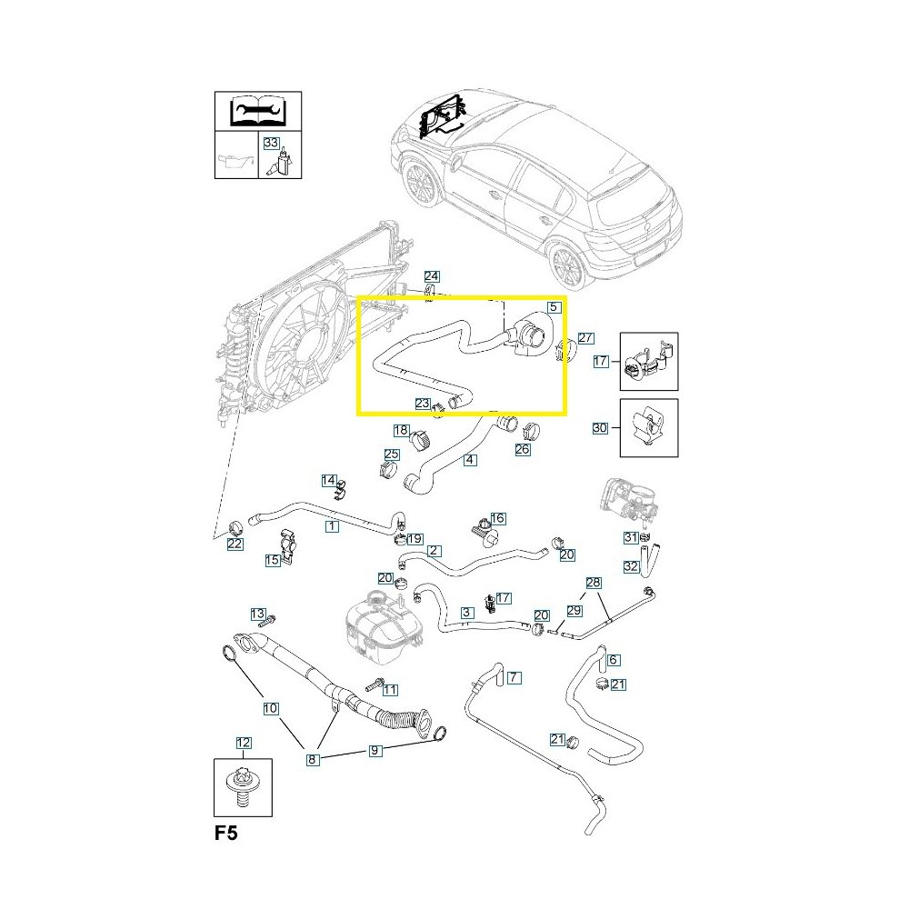 Furtun radiator racire Opel Astra G, 1998-2009, Astra H 2004-, Zafira Tourer 2011-, Zafira 2005-2011, motor 1.6, 1.8, Material : Cauciuc, Diametru interior [mm] : 40/26/20, 13118272; 1337715