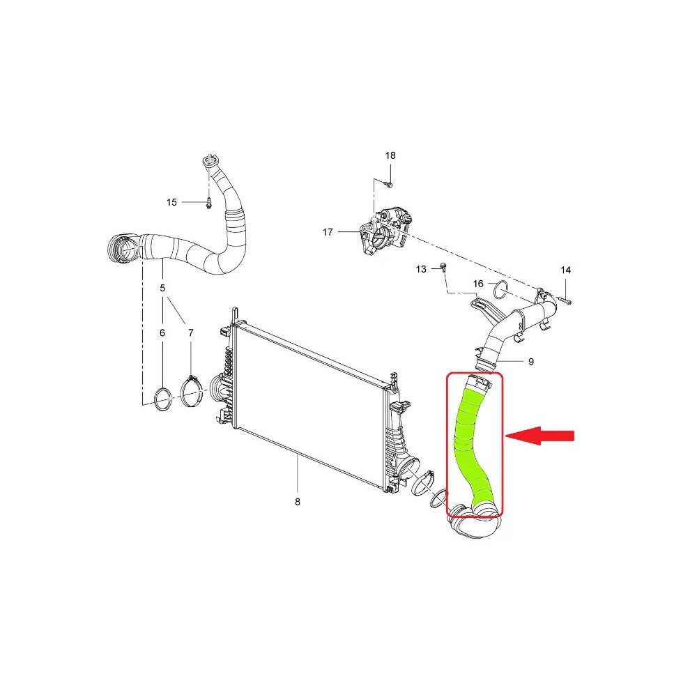 Furtun intercooler, supraalimentare Chevroloet Malibu 2012-2016, Opel Insignia 2008-2017, motor 2.0 d, 2.0 CDTI, Material : Cauciuc, Detalii produs : cu conector plastic, 1302251; 1302275; 1302277; 13242121; 22865155; 22990025; 23163578; 860118