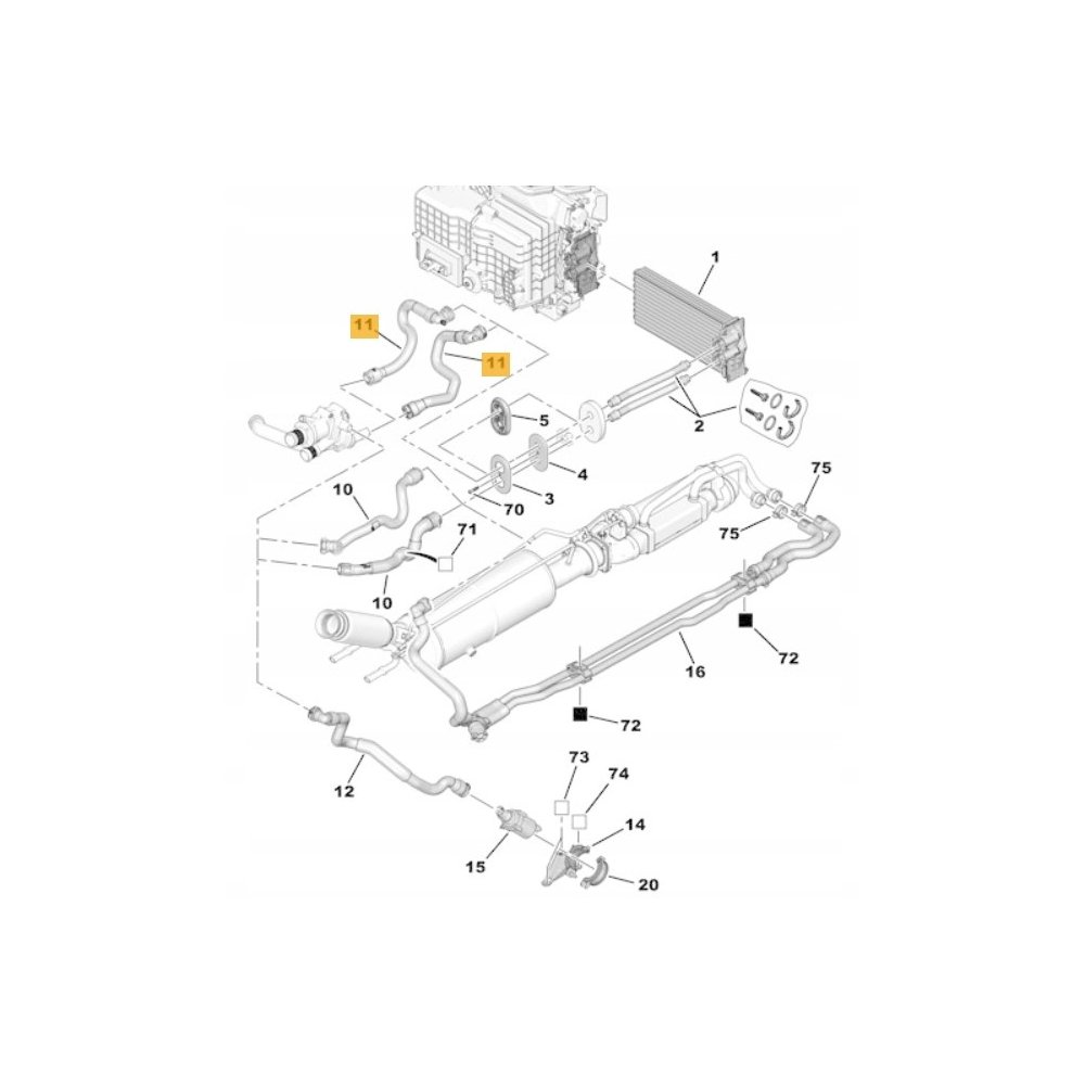 Furtun radiator incalzire habitaclu Citroen C4 Picasso 2006-2013, C4 2010-, Ds4 2011-, Ds5 2011-, 3008 2008-2016, 308 2007-, 5008 2009-2016, Rcz 2010-, motor 2.0 HDI, Material : Cauciuc, 6466VE; 6466VF