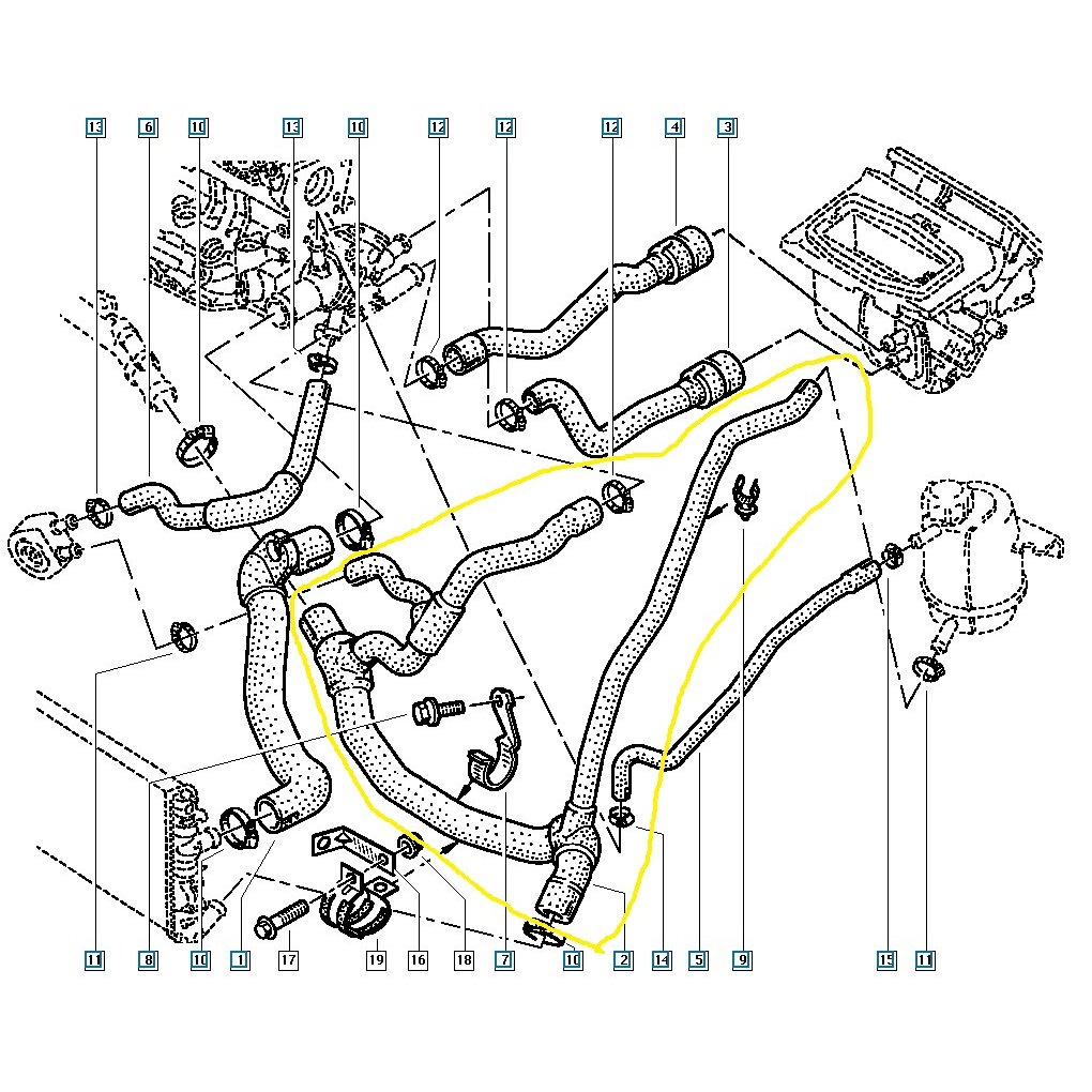Furtun radiator racire Renault Clio, 1998-2012, Kangoo, 1997-2003, motor 1.9 D, Material : Cauciuc, Diametru interior [mm] : 27/29/30, 7700414122; 8200031117