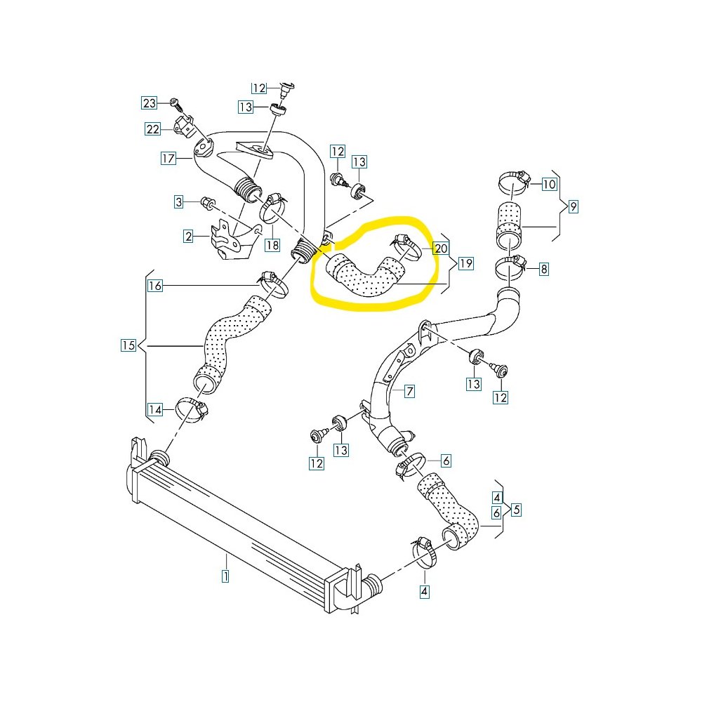 Furtun intercooler, supraalimentare Seat Ibiza 2008-2017, Skoda Fabia 2007-2015, Roomster 2006-, Polo 2009-2017, motor 1.2 TDI, Material : Cauciuc, Cu cleme