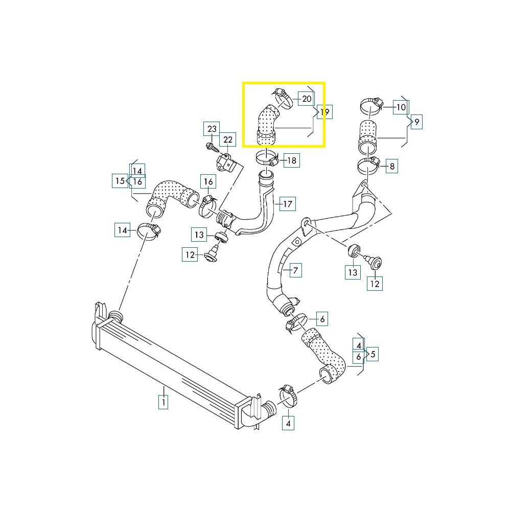 Furtun intercooler, supraalimentare Audi A1 2010-, Seat Ibiza 2008-2017, Toledo 2013-, Skoda Fabia 2007-2015, Rapid 2012-, Vw Polo 2009-2017, motor 1.6 TDI, Material : Cauciuc, Diametru interior [mm] : 57/57, 6R0145838