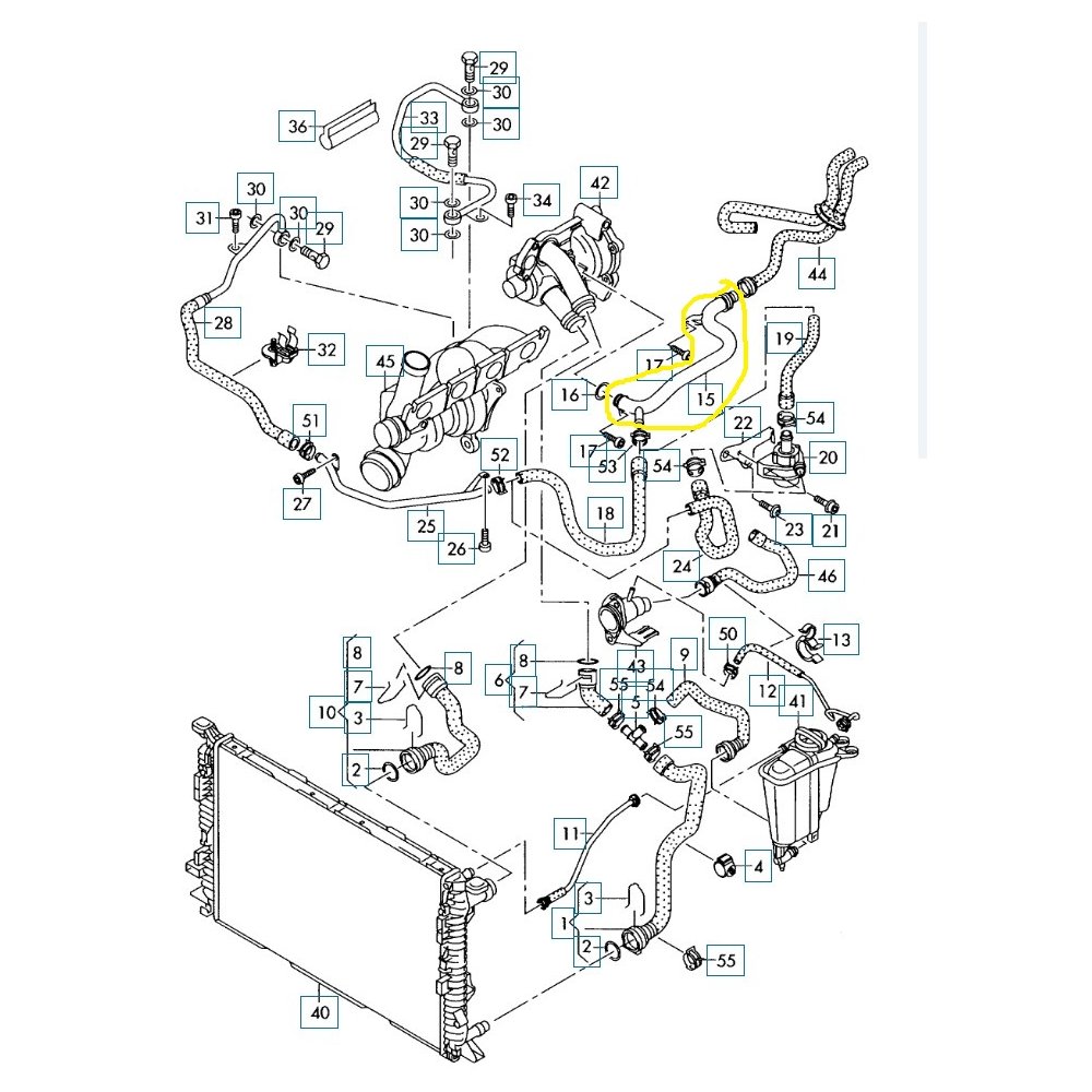 Furtun radiator racire Audi A4 2008-2016, A5 2007-, A6 2010-, Seat Exeo 2008-2013, Vw Transporter T5 2003-2016, motor 1.8 TFSI, 2.0 TFSI, 2.0 TSI, Material : Plastic, 06H121065D