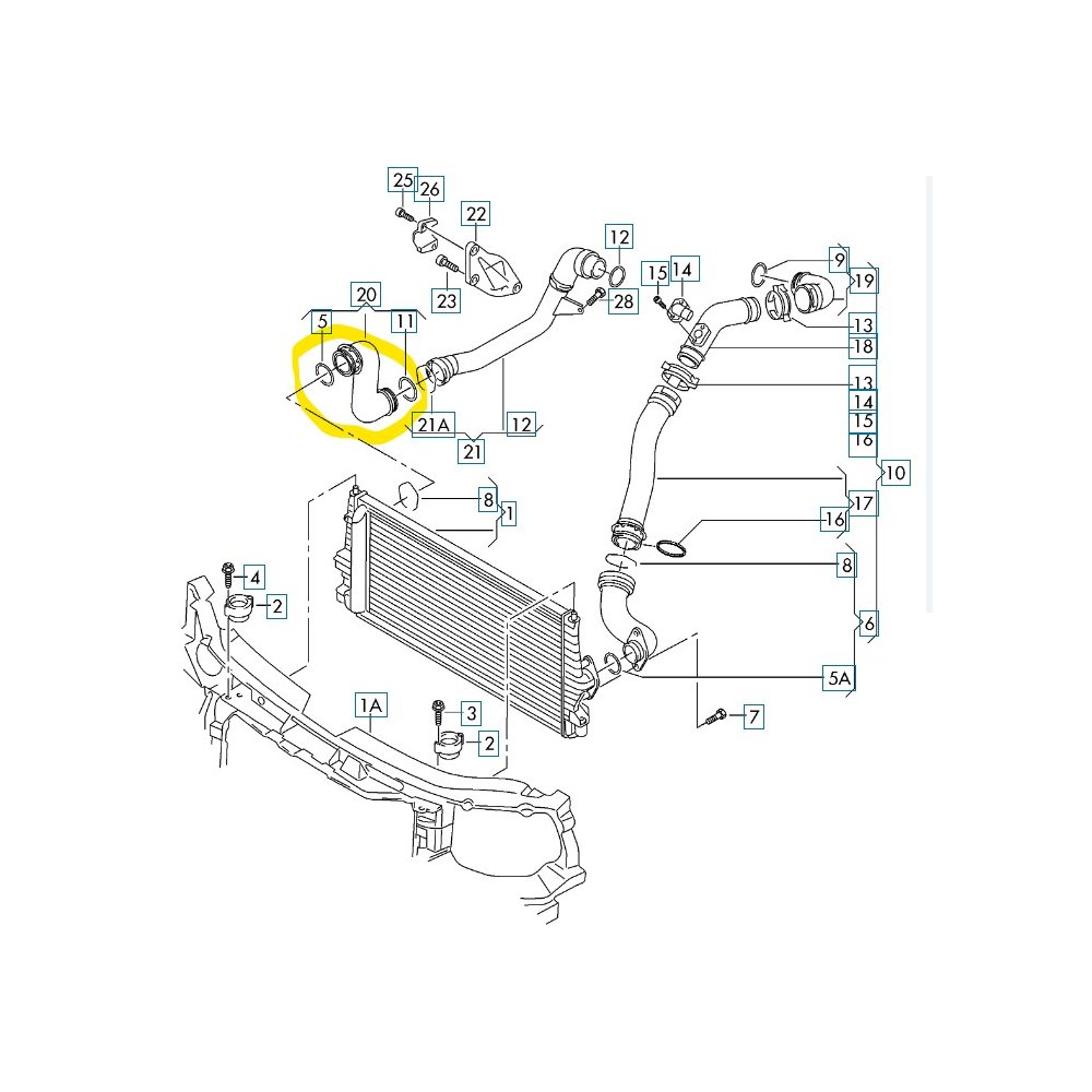 Furtun intercooler, supraalimentare Audi A3, 1996-2003, Seat Alhambra 2000-2010, Cordoba 2002-2009, Ibiza 2002-2008, Leon, 1999-2005, Skoda Fabia, 1999-2007, Vw Polo 2001-2005, Polo 2005-2009, Vw Sharan 2000-2010, motor 1.9 TDI, 2.0 TDI, 7M3145737B