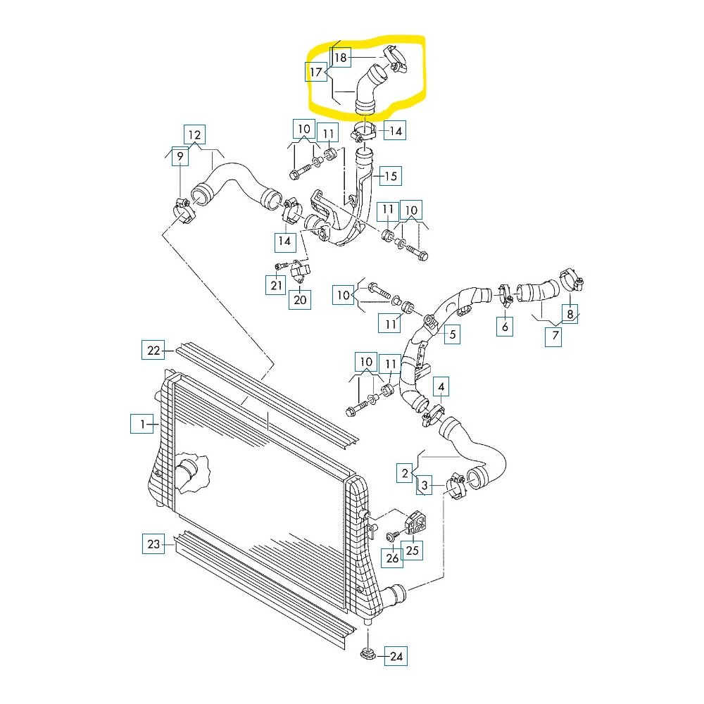 Furtun intercooler, supraalimentare Audi A3 03-13, Q3 11-, Seat Alhambra 10-, Altea 03-, Leon 05-12, Skoda Octavia 04-13, Vw Caddy 04-, Golf 6 08-16, Passat (B6 B7) 05-15 Sharan 10-, Tiguan 07-16, Touran 10-15, motor 1.6 TDI, 2.0 TDI, 1.8 TSI, 2.0 TSI