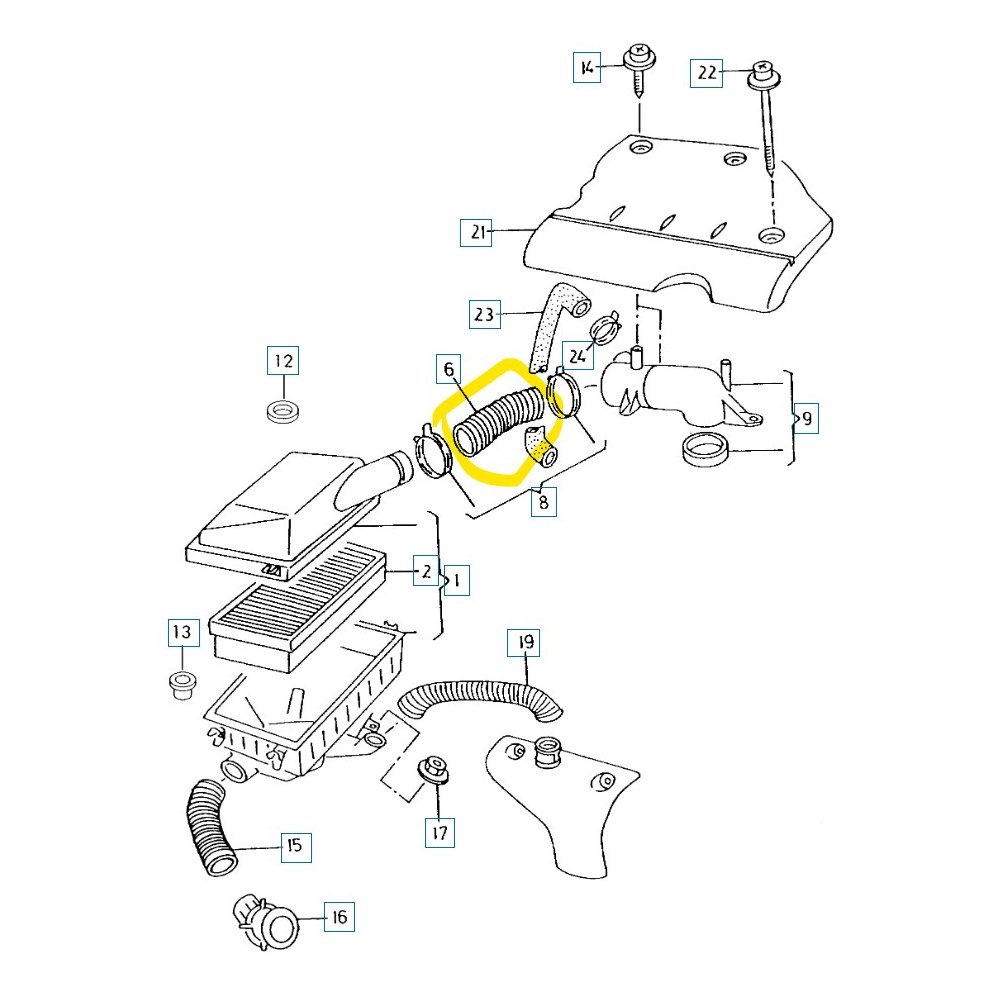 Furtun filtru aer, tubulatura filtru Skoda Fabia, 1999-2007, Felicia, 1994-2001, Vw Caddy, 1995-2004, motor 1.0, 1.4, 1.3, 1.6, 1.9 D, Material : Plastic, 005311330; 6U0129627B