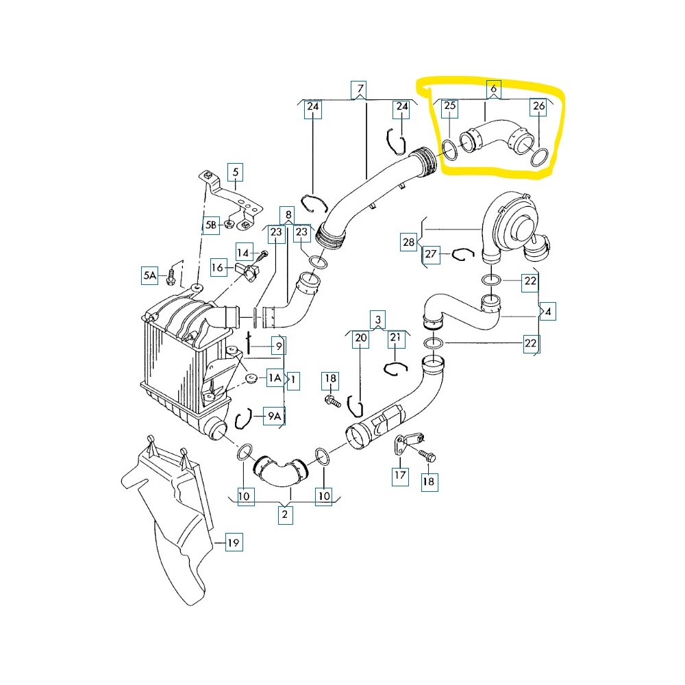 Furtun intercooler, supraalimentare Seat Cordoba 2002-2009, Ibiza 2002-2008, Skoda Fabia 1999-2007, Vw Polo 2001-2005, Polo 2005-2009, motor 1.9 TDI, Material : Cauciuc, 6Q0145838E