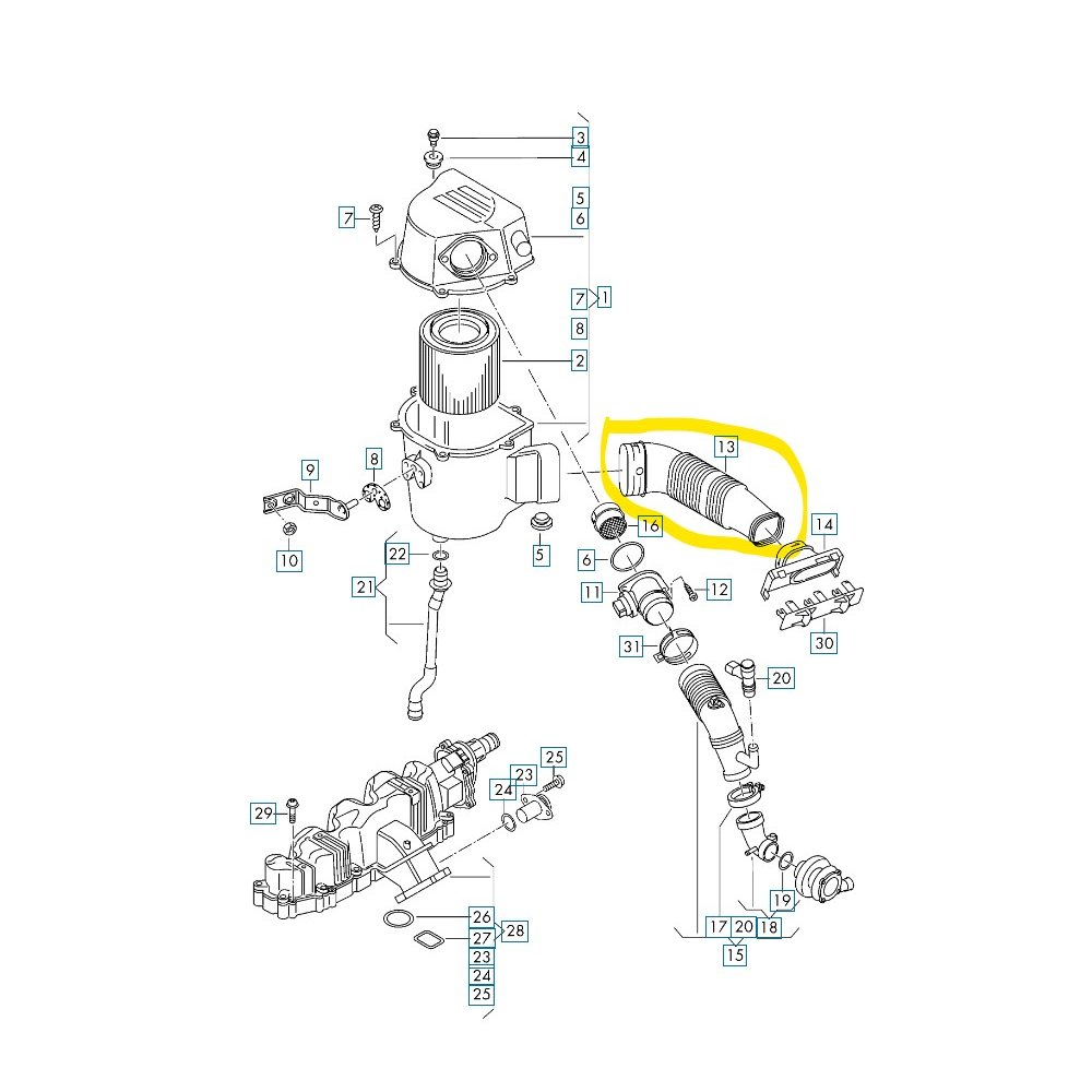 Furtun filtru aer, tubulatura filtru Audi A1 2010-, Seat Ibiza 2008-2017, Toledo, 2013-, Skoda Fabia, 2007-2015, Rapid, 2012-, Roomster, 2006-, Vw Jetta, 2005-2010, Jetta, 2010-, Polo, 2009-2017, motor 1.6 TDI, Material : Plastic, 6R0129618
