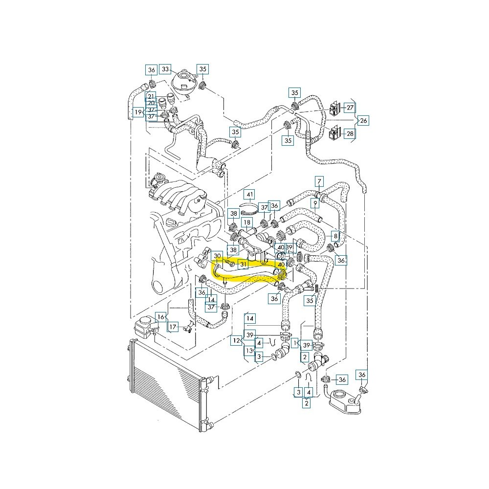 Furtun radiator racire Audi A3, 1996-2003, Seat Leon, 1999-2005, Skoda Octavia, 1996-2010, Vw Bora, 1998-2005, Golf 4, 1997-2003, motor 1.6, Material : Plastic, 06A122481