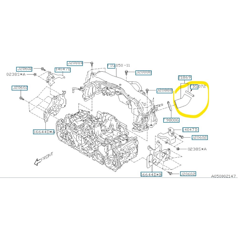 Furtun intercooler, supraalimentare Subaru Forester 2008-2013, Impreza 2007-2012, Legacy 2009-2015, Legacy/Outback 2003-2009, Xv 2011-2017, motor 2.0 d, Material : Cauciuc, Cu cleme, 21869AA130; 21869AA170