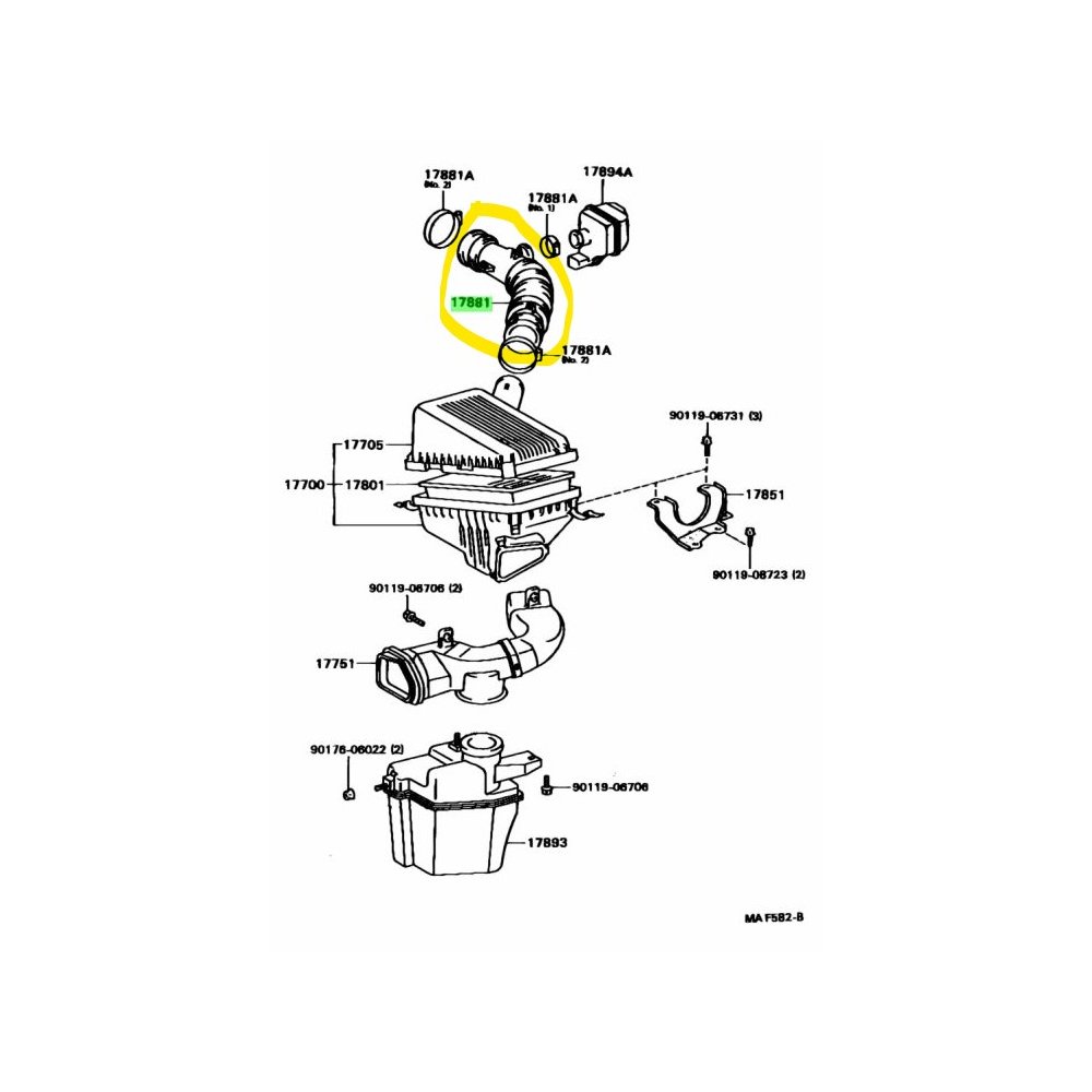 Furtun filtru aer, tubulatura filtru Toyota Carina E, 1992-1998, motor 2.0, Material : Plastic, 1788174450; 1788174570