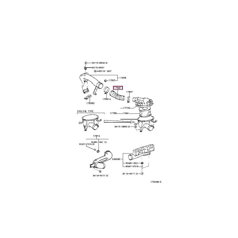 Furtun filtru aer, tubulatura filtru Toyota Land Cruiser 90, 1996-2002, motor 3.0 TD, Material : Cauciuc, 1788167070