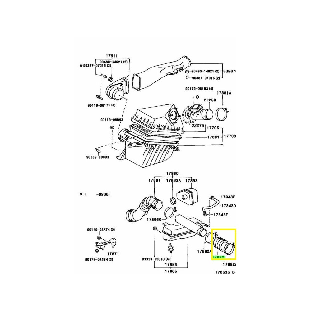 Furtun filtru aer, tubulatura filtru Toyota 4-Runner/Hilux Surf, 1995-2002, motor 3.4 V6, Material : Cauciuc, 1788262010