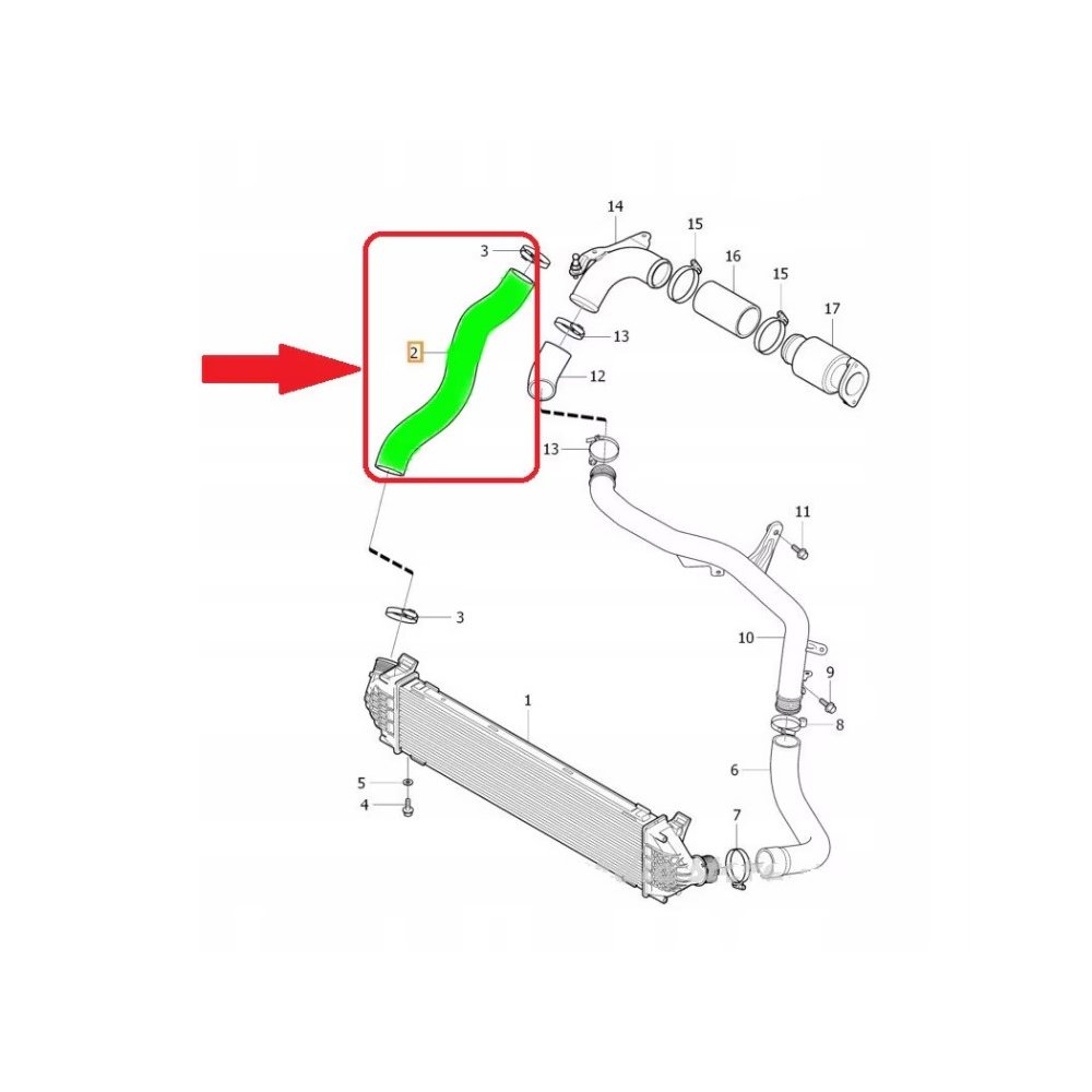 Furtun intercooler, supraalimentare Volvo V40 2012-2019, motor 1.6 D2, Material : Cauciuc, Cu cleme, 31293717