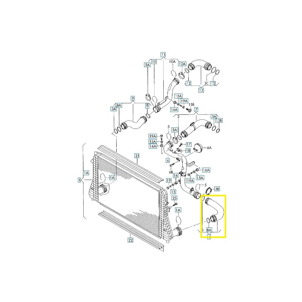 Furtun intercooler, supraalimentare Audi A3 03-13, Seat Altea 03-, Leon 05-12, Skoda Octavia 04-13, Superb 08-15, Yeti 09-, Vw Golf 5 03-10, Golf 6 08-16, Jetta 05-10, Passat (B6) 05-10, motor 1.8 TFSI, 2.0 TFSI, 1.8 TSI, 2.0 TSI