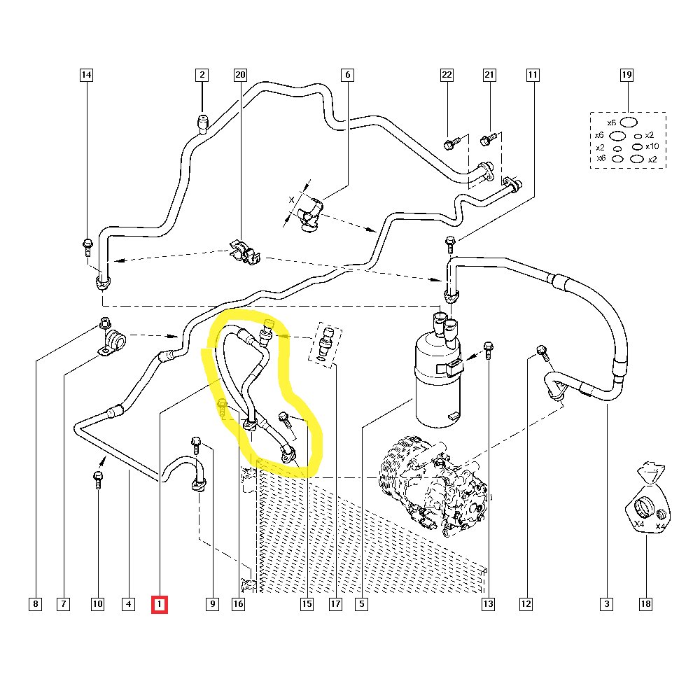 Conducta aer conditionat Mercedes Citan 2012-, Renault Kangoo 2008-2020, motor 1.5 CDI, 1.5 dci, 1.2 T, 1.2 TCE, 1.6, furtun inalta presiune, Compresor - Condensator, freon : R134A/R1234yf , Iesire : 15.4, Intrare : 15.4mm