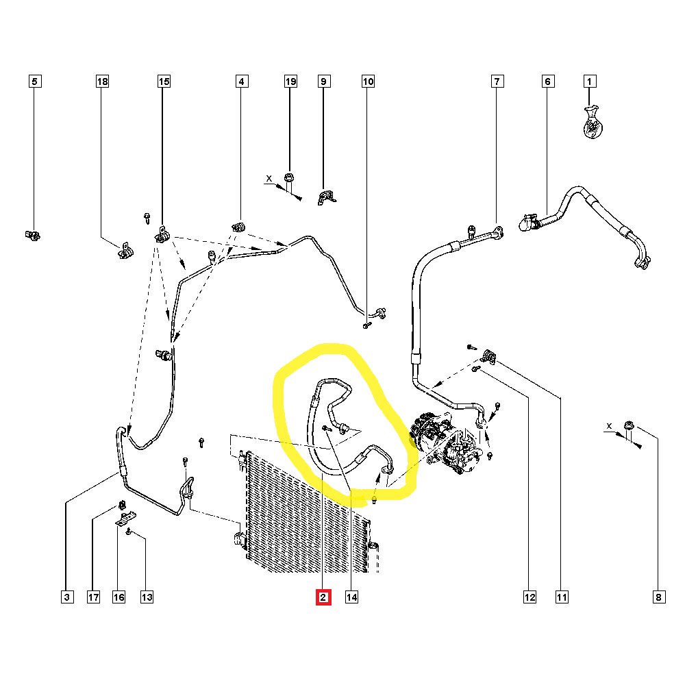 Conducta aer conditionat Renault Captur 2013-, Clio 2012-, 1.5 dci, furtun inalta presiune, Compresor - Condensator, freon : R134A , Iesire : 15.4mm, Intrare : 15.4 mm