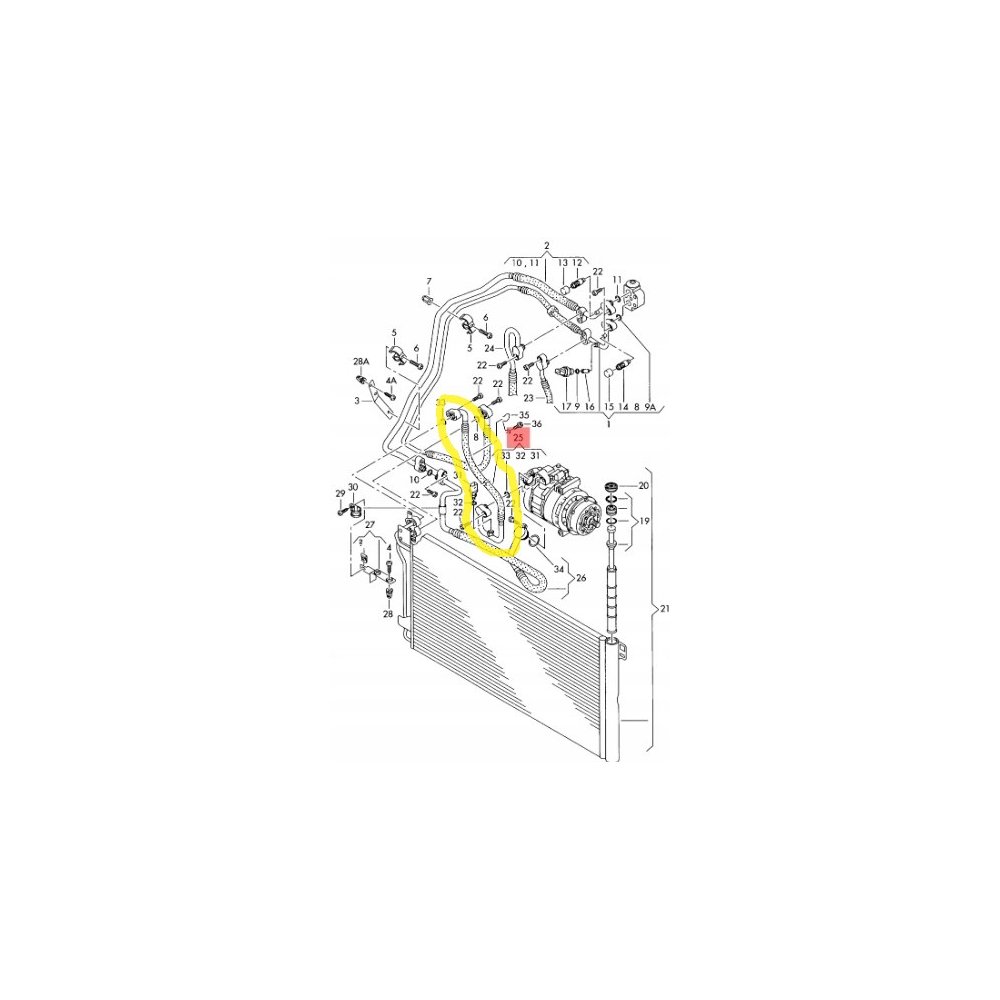 Conducta aer conditionat Transporter T5, 2003-2016. motor 2.5 TDI, 3.2 V6, furtun inalta presiune , Compresor - Condensator, freon : R134A , Iesire : 15.2mm, Intrare : 15.2mm